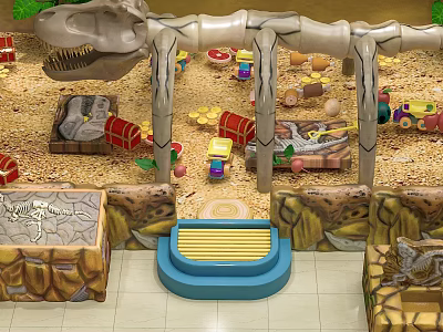 Dinosaur Themed Playground With Sand Pit Dino Skeleton Structure And Toy Cars 3d model