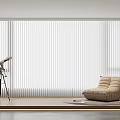 Beige Bean Bag Chair in Modern Room with White Vertical Blinds Tripod Telescope Round Rug