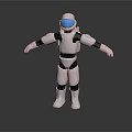 Humanoid Robot With White And Black Body Blue Eyes Standing On Dark Surface