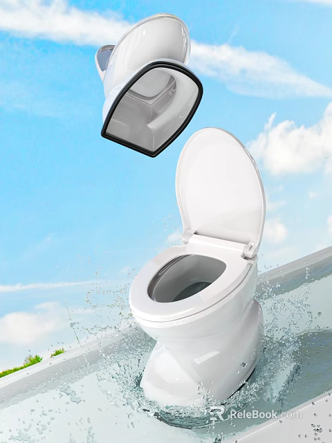 White Toilet With Open Lid And Splash Water Against Blue Sky 3d model 