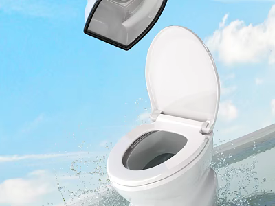 White Toilet With Open Lid And Splash Water Against Blue Sky 3d model