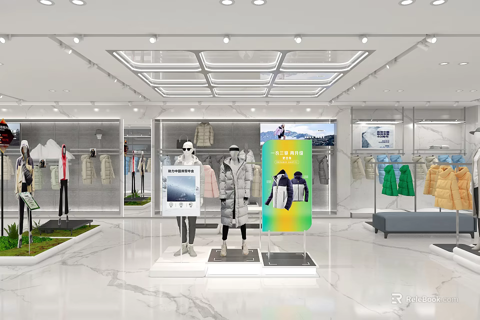 Modern Clothing Store Interior With Mannequins Bright Lighting And Colorful Apparel Displays 3d model 