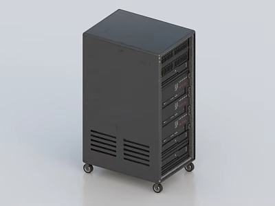 Black Computer Server Rack With Multiple Slots Ventilation And Rolling Wheels 3d model