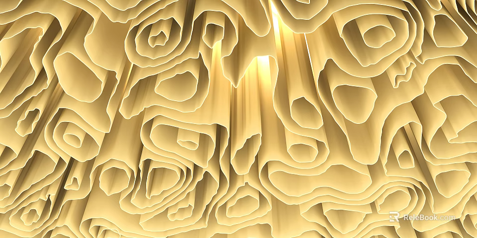 Yellow Wavy 3D Decorative Wall Design With Curved Patterns And Warm Lighting 3d model
