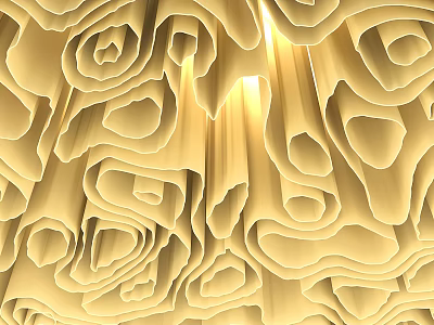 Yellow Wavy 3D Decorative Wall Design With Curved Patterns And Warm Lighting 3d model