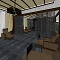 SPA Sauna Interior With Wooden Ceiling Gray Stone Flooring And Brown Lounge Chairs
