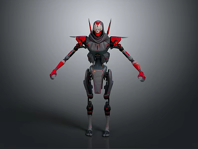Futuristic Robot Character With Mechanical Design Red Black Color Helmet Head And Jointed Limbs 3d model