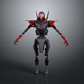 Futuristic Robot Character With Mechanical Design Red Black Color Helmet Head And Jointed Limbs