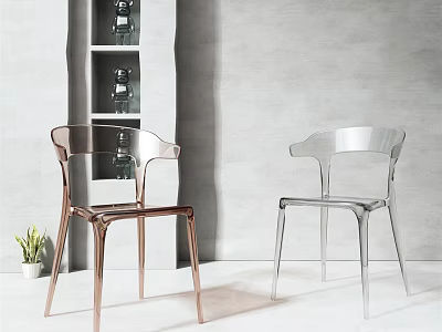 Modern Copper and Silver Accent Chairs Transparent Acrylic Design Gray Wall Glass Decor Shelf 3d model