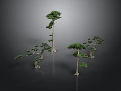 Unique Artistic Plants With Slender Trunks Curved Green Foliage Design 3d model