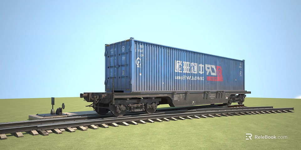 Large Blue Freight Train Container Car Featuring ERCOS Lettering On Railway Track 3d model