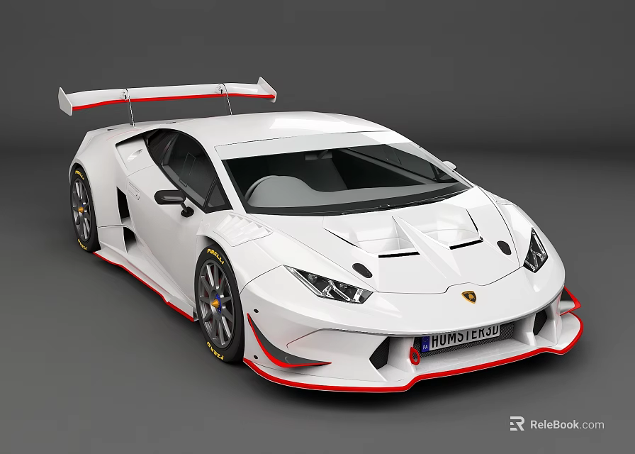White Lamborghini Sports Car With Rear Wing Aggressive Front Fascia And Alloy Wheels 3d model 