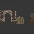 Detailed Stone Structures With Arch Blocks And Standing Pillar 3d model
