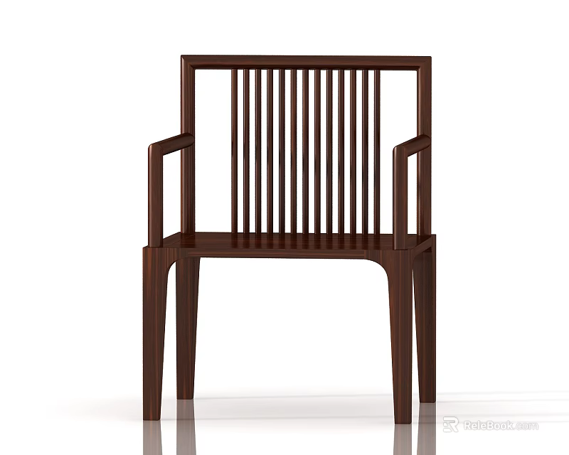 Dark Brown Wooden Armchair with Slatted Back and Armrests in Minimalist Modern Design 3d model 