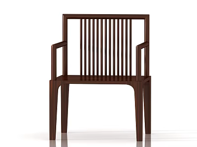 Dark Brown Wooden Armchair with Slatted Back and Armrests in Minimalist Modern Design 3d model