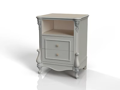 Classic Light Gray Storage Cabinet With Carved Details Drawers And Open Shelf 3d model