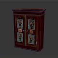 Red Entryway Side Cabinet With Double Doors And Colorful Decorative Patterns 3d model
