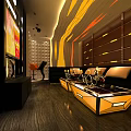 Modern KTV Interior Design With Black Sofas Coffee Table And Decorative Lighting 3d model