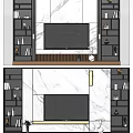 Modern TV Wall Design With Marble Background And Side Storage Shelves 3d model