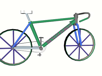 Green And Blue Bicycle Frame With White Seat And Curved Handlebars 3d model