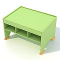 Green Rectangular Table With Open Storage Compartments And Orange Support Legs 3d model