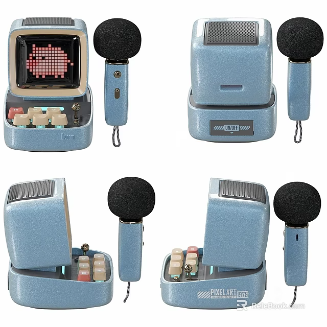 Blue Retro Electric Toy with Microphone Screen and Buttons for Kids 3d model 
