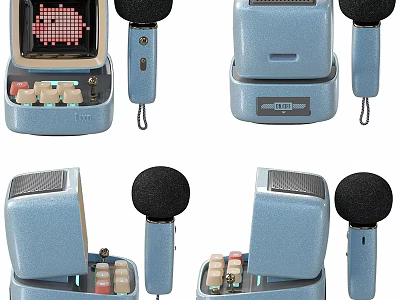 Blue Retro Electric Toy with Microphone Screen and Buttons for Kids 3d model