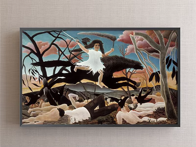 Artistic Painting Featuring White Clad Figure Among Lying Figures And Trees 3d model