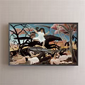 Artistic Painting Featuring White Clad Figure Among Lying Figures And Trees