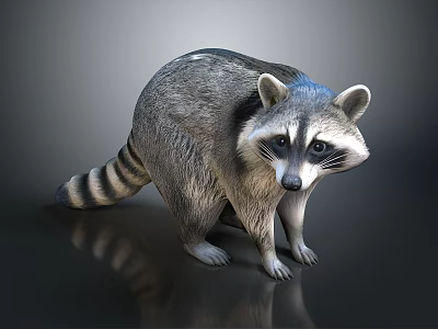 Realistic Raccoon With Gray Fur Striped Tail And Shiny Surface Reflection 3d model