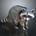 Realistic Raccoon With Gray Fur Striped Tail And Shiny Surface Reflection
