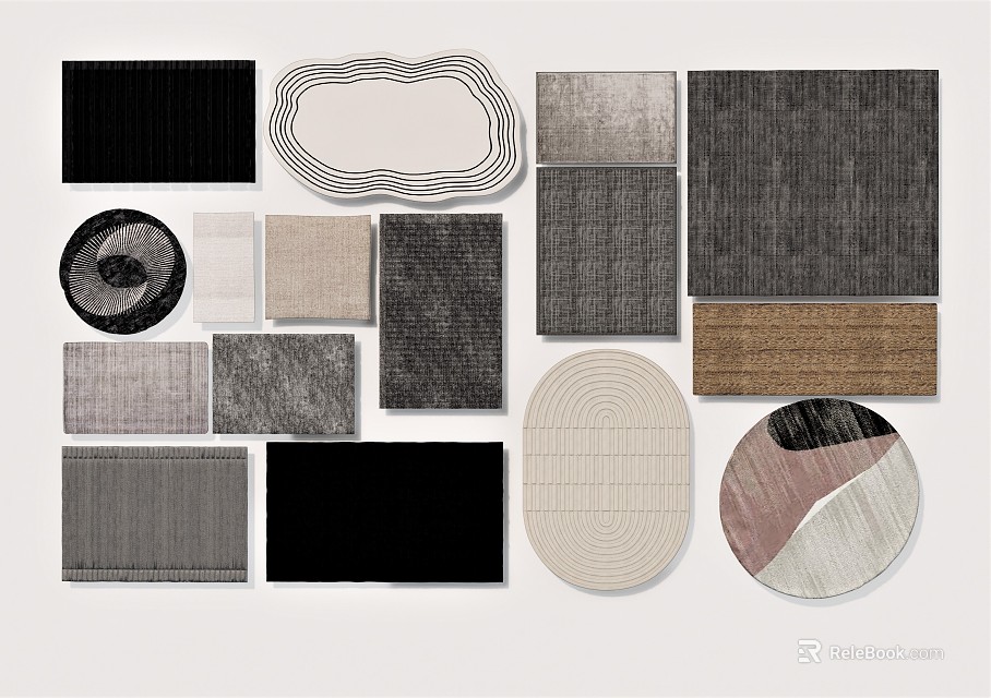 Stylish Rugs Featuring Various Shapes Textured Patterns And Neutral Tones For Home Decoration 3d model 