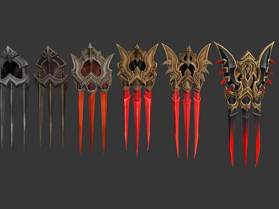 Various Decorative Claw Weapons With Black Gold Red Designs And Ornate Patterns 3d model