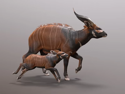 Detailed Antelope Sculpture Featuring Adult And Young Running In Motion 3d model