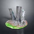 Detailed Wooden Tree Stumps On Green Grass Base With Natural Texture