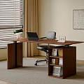 Wooden Desk And Office Chair Set With Laptop Table Lamp Calendar And Storage Shelf