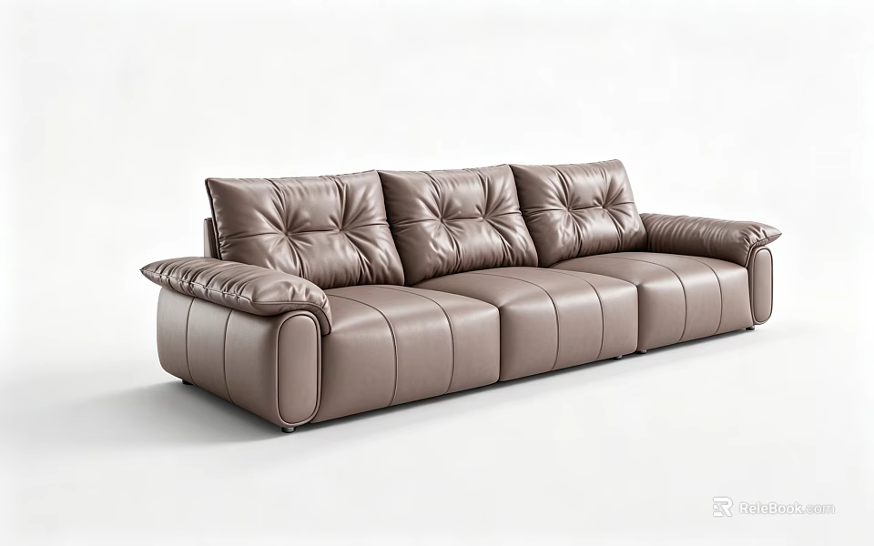 Modern Brown Leather Sofa Set With Tufted Backrest And Plush Armrests 3d model 