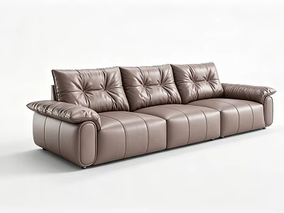 Modern Brown Leather Sofa Set With Tufted Backrest And Plush Armrests 3d model