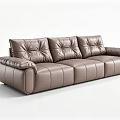 Modern Brown Leather Sofa Set With Tufted Backrest And Plush Armrests