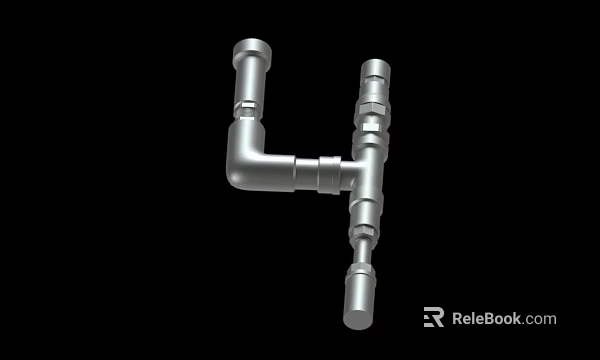 Silver Metal Pipe Fitting Structure With Multiple Connections For Industrial Applications 3d model 