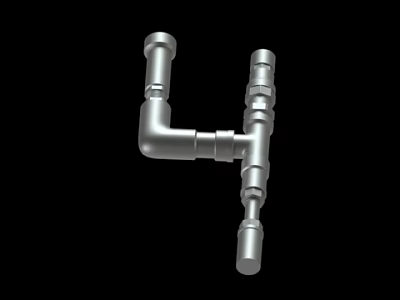Silver Metal Pipe Fitting Structure With Multiple Connections For Industrial Applications 3d model