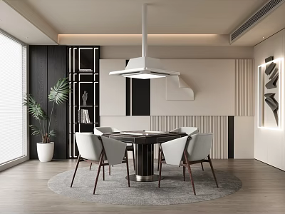 Modern Dining Room With Round Rug Table Chairs And Pendant Light 3d model