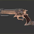 Ornate Copper And Silver Revolver With Wooden Grip And Reflective Surface Design