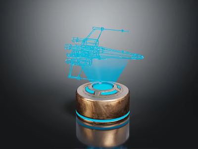 3D Holographic Blue Mechanical Structure On Metallic Base With Glowing Ring 3d model