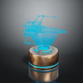 3D Holographic Blue Mechanical Structure On Metallic Base With Glowing Ring