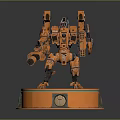 Orange Mechanical Mech Character Standing On Circular Base With Weapon And Sci-Fi Details 3d model