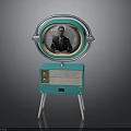 Antique Turquoise Vision Device With Round Screen Metal Stand And Knobs