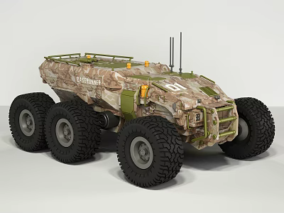 Camouflage Military Tank With Six Large Wheels Antenna And Heavy Duty Design 3d model