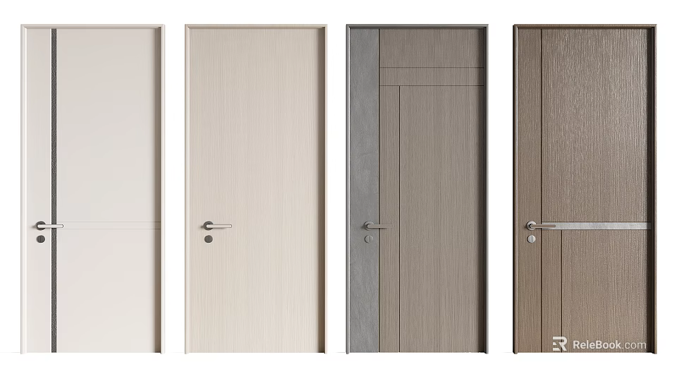 Modern Swing Doors Interior Design With Various Wood Textures And Styles 3d model 