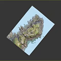 Cartoon Island Scene With Castle Stone Walls Green Grass Rocky Shore And Blue Water